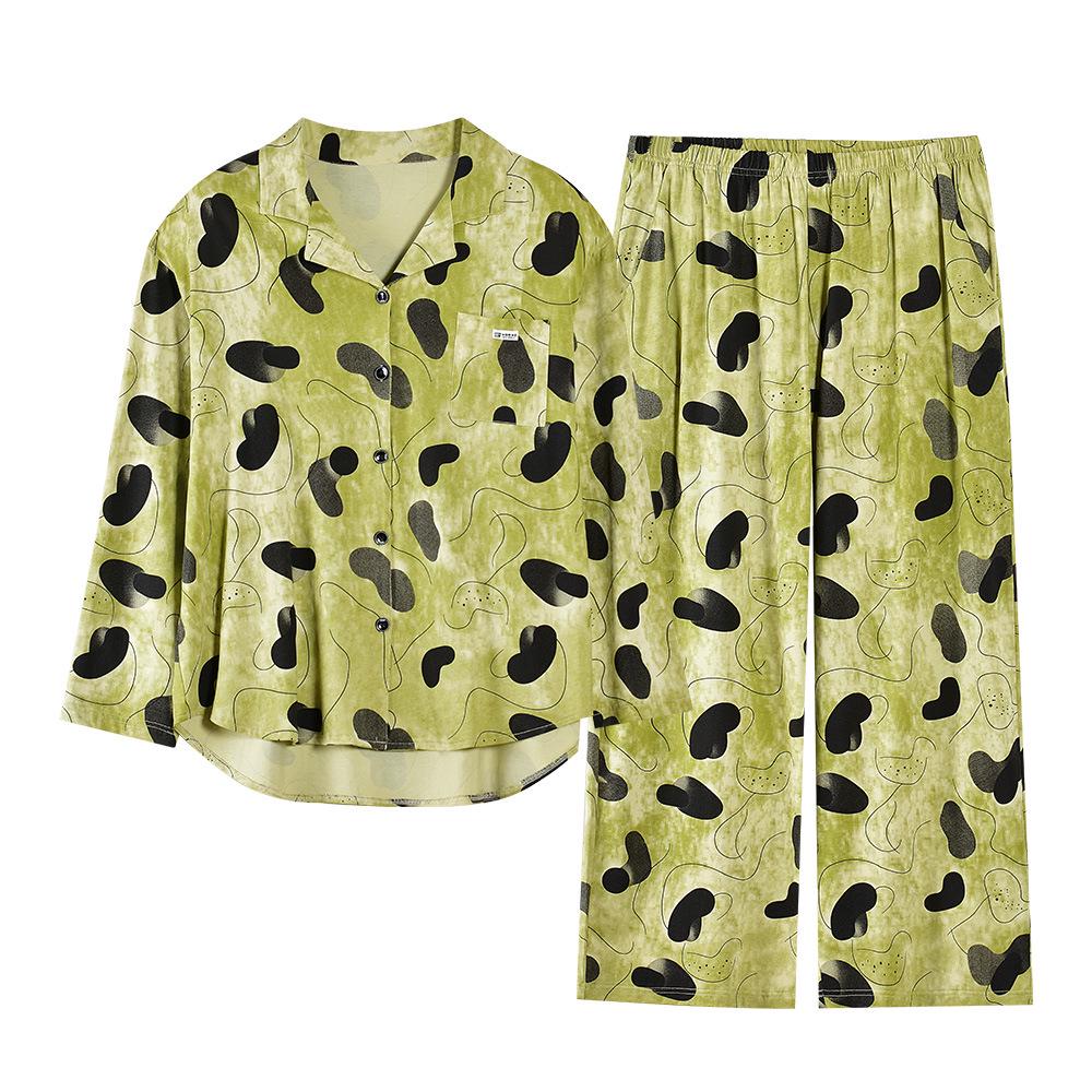 

Женский модальный пижамный комплект с длинным рукавом - Тонкий кардиган с лацканами и длинные брюки для дома и улицы XL