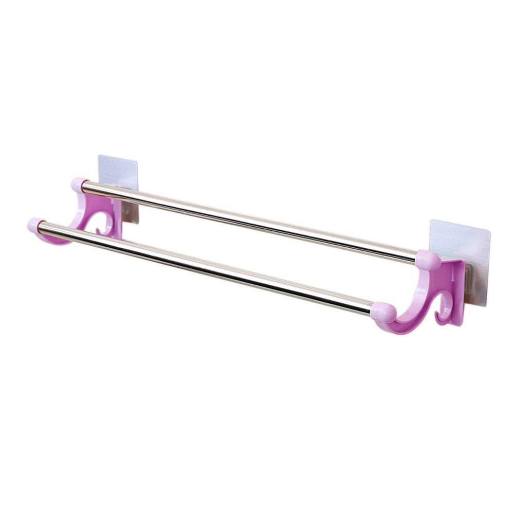 

Punch-free Double Rod Towel Bar Wall Mounted Towel Storage Shelf Practical Towel Rack Toilet розовый