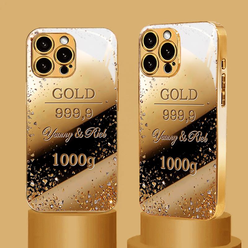 24K Gold Plated Tempered Glass Phone Case For iPhone 17 Pro Max 16 15 14 Plus 13 12 11 Pro Max 16E 17Air Lens Protection Cover