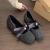 French Fairy Suede Square Head Single Shoes Female Spring and Autumn 2025 New Bow Commuter Flat Mary Jane Shoes
