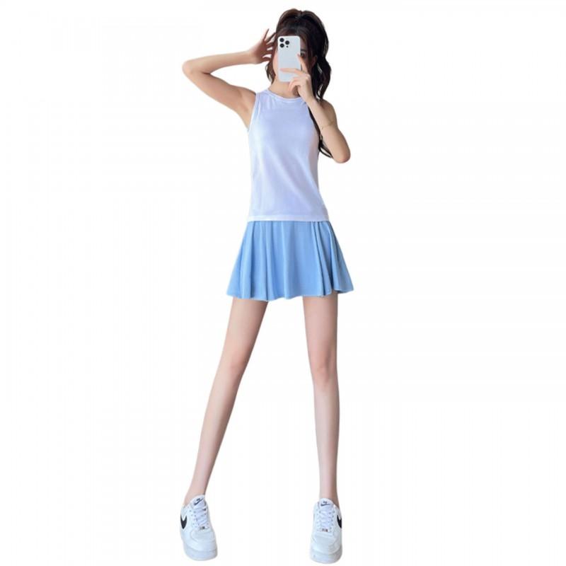 Womens Badminton Tennis Sportswear Set Sleeveless Top Skirt Fitness Running