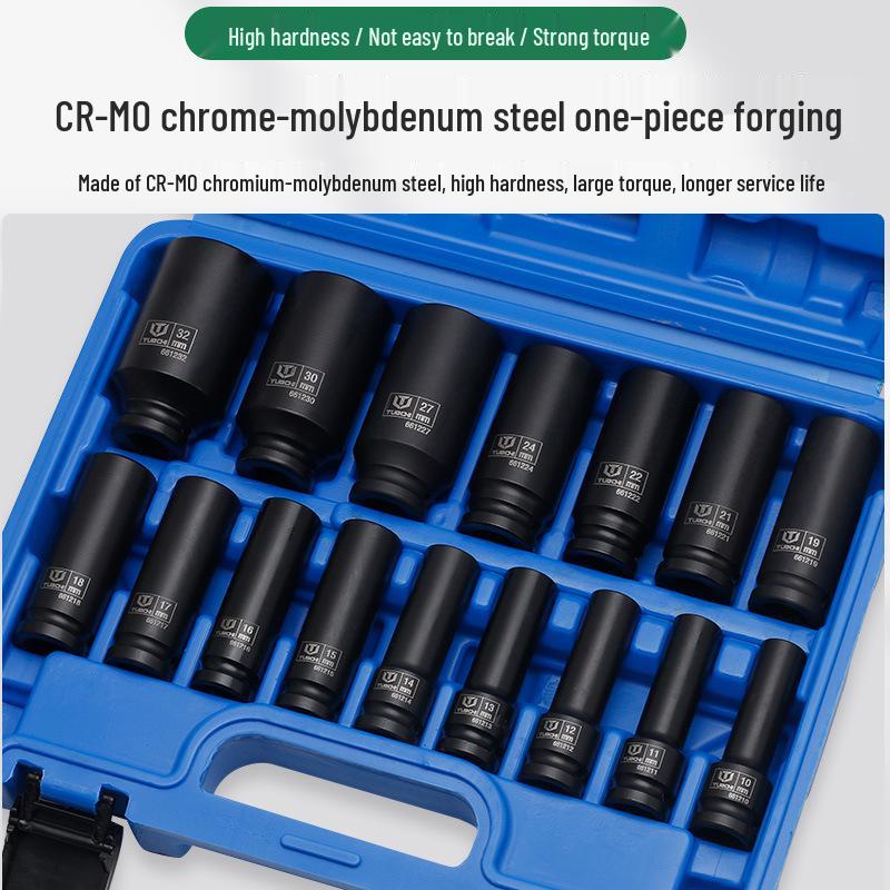 16-Piece 1/2-Inch Impact Socket Set: Extended Hex Electric Wrench Tire Tool