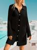 Women's Crochet Beach Cover Up Button Down Long Sleeve Cardigan Mini Dress