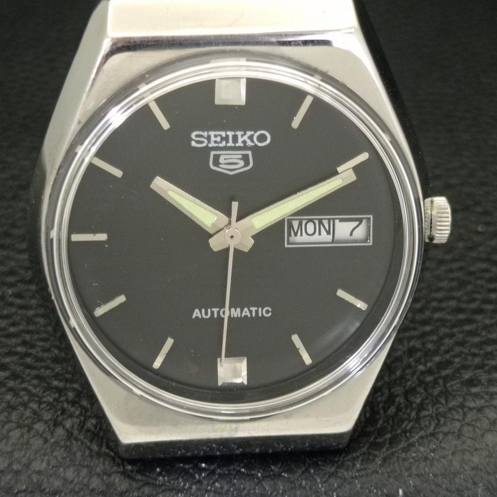Seiko 5 AUTOMATIC 6309A JAPAN MENS VINTAGE BLACK COLOR DIAL WATCH A701668-5