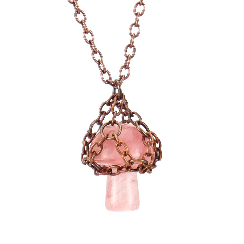 Handmade Retro Winding Crystal Tiger Stone Agate Small Mushroom Pendant Necklace Jewelry N698
