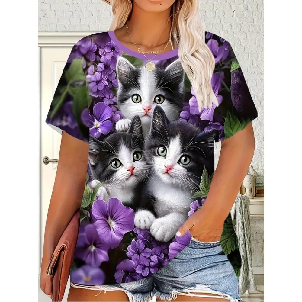 Summer Women T-shirt Creative 3D Printed Short Sleeved T-shirt Fashionable Comfortable Soft Breathable Large Loose T-shirt