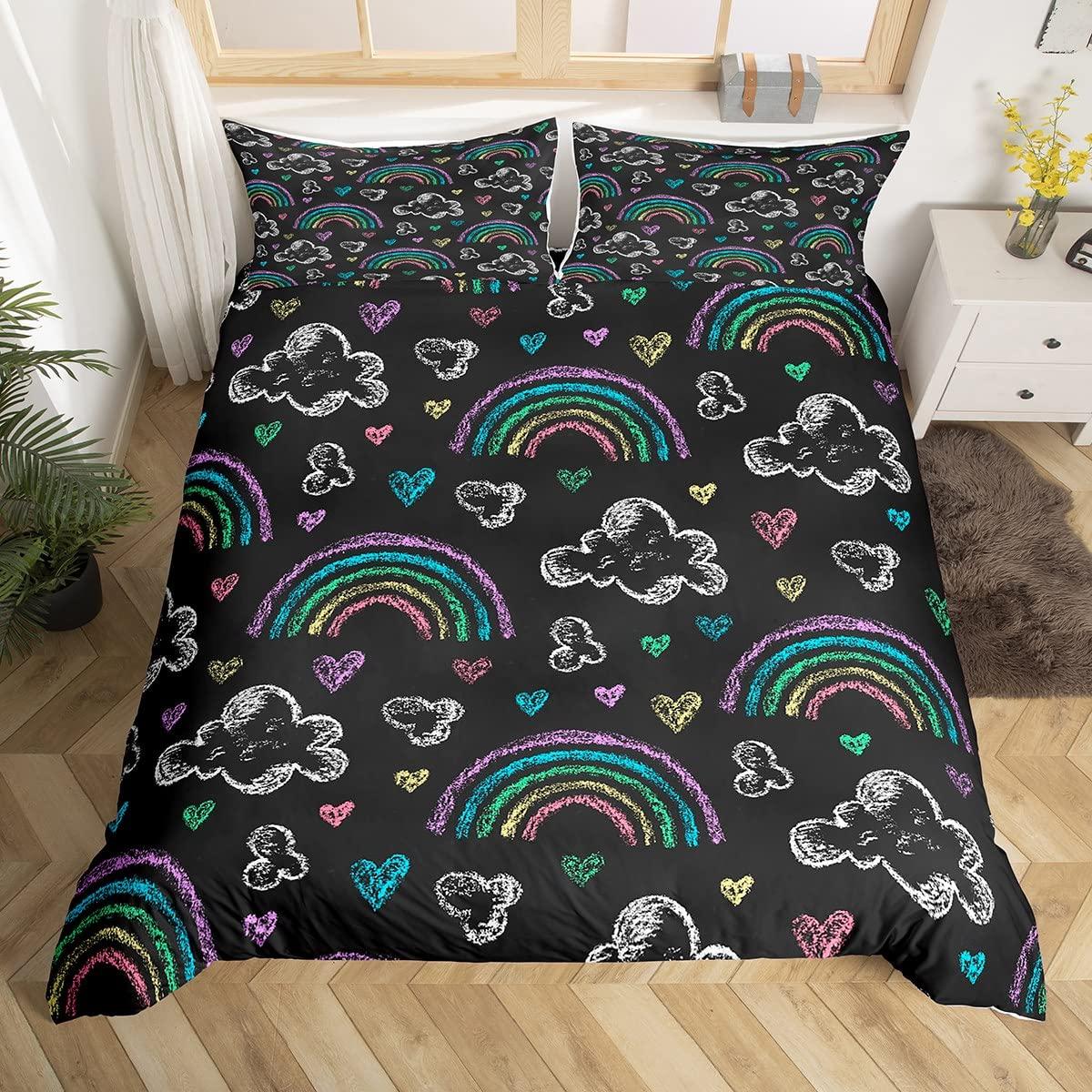 

Comforter Kids Rainbow Full Queen Pink Rainbow Floral Bedding Set Girly Kawaii Love Themed Comforter With 2 Pillow Cases Comforter (quilt)-EU Single(135*200cm)3pcs