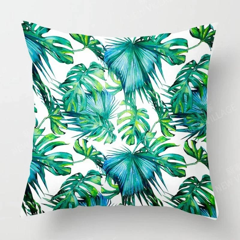 Nordic Fall Home Decor Autumn Throw Pillow Case Sofa Cushion Cover Modern Leaf Plant Green