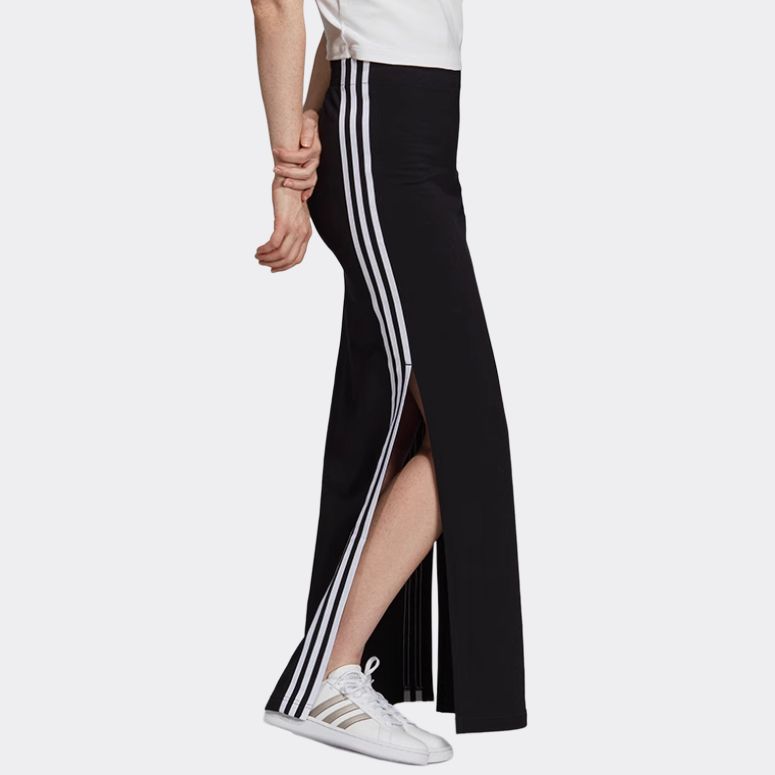 Adidas Originals Sports Lifestyle Series Striped Fashion Comfortable Breathable Mid-Rise Casual Long Skirt Women skirts Black FH7994