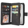 For iPhone 16 Pro Max Zipper Wallet Case with 15 Card Slots and Strap Leather Phone Cover