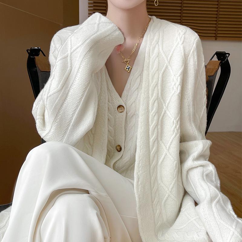 Women's Mid-Length Wool Cardigan - Autumn/Winter Casual Style