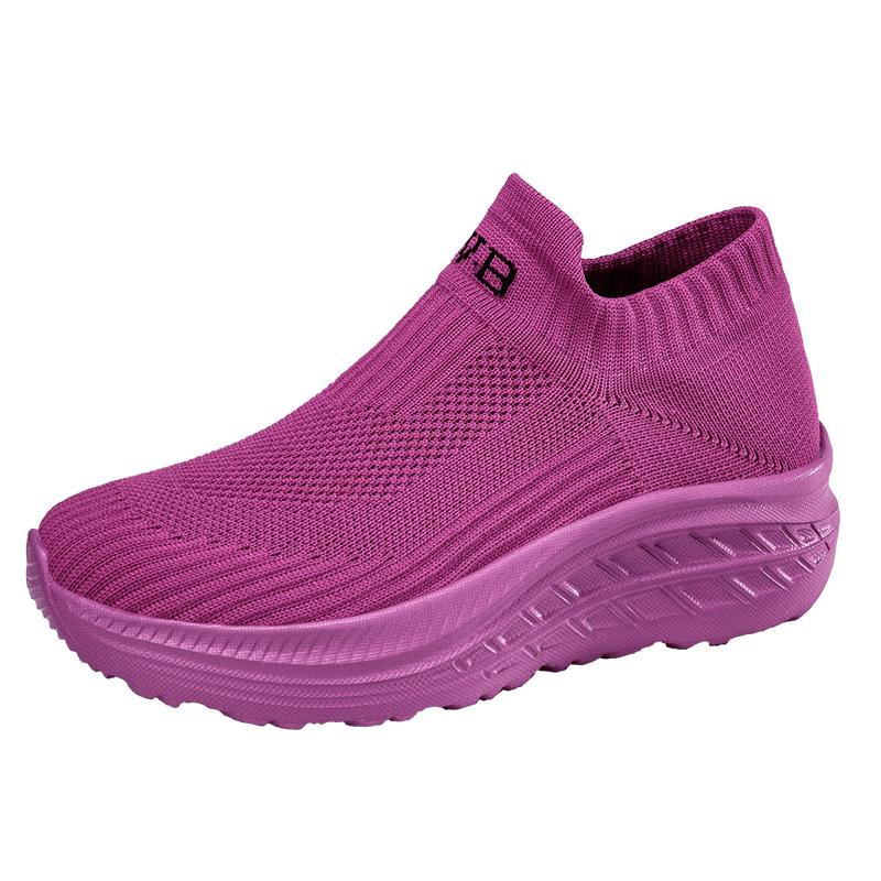 Women's Casual Sports Socks Sneakers Fashionable Thick Sole Air Cushion, Elevated Sloping Heel Rocking Shoes Running Shoes