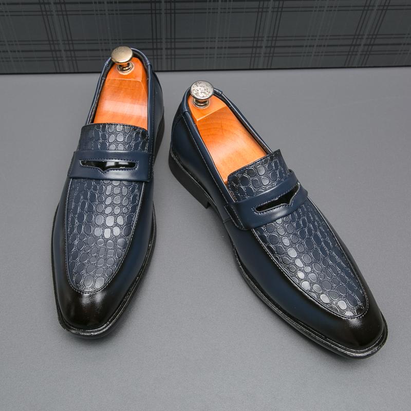 Fashion New Designer Men's Pointed Alligator Pattern Wedding Shoes Male Penny Loafers Formal Dress Footwear Zapatos Hombre
