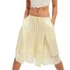 Women Y2k Lace Floral Bloomers Pants Silk Satin Patchwork Ruffles Coquette Half Slip Midi Pants Streetwear