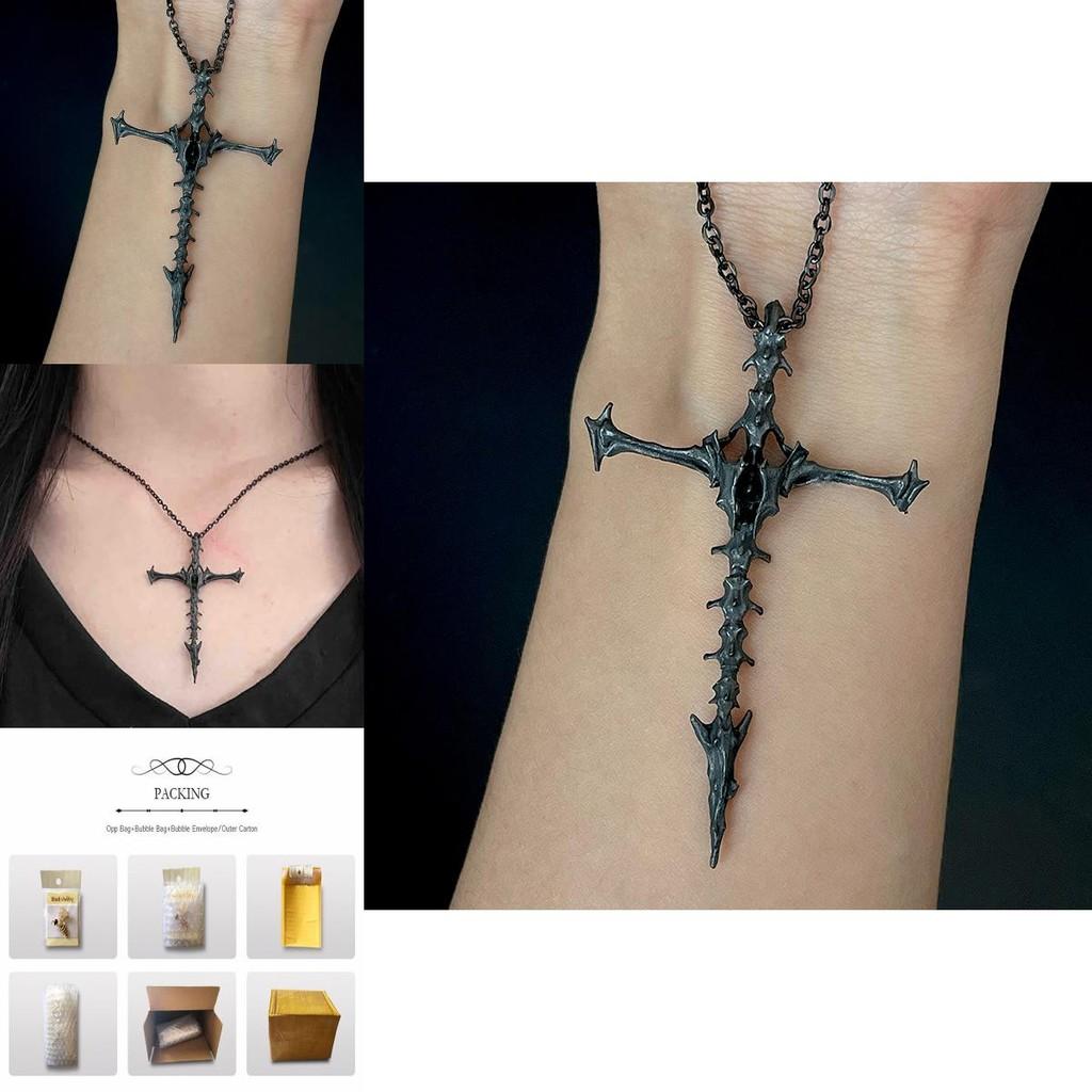 Dark Gothic Skull Cross Pendant Necklace Retro Fashionable Alloy Jewelry For Men And Women
