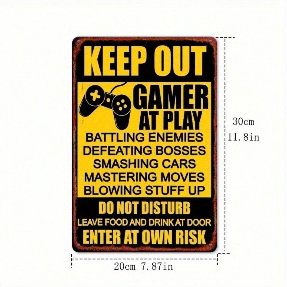 Metal Wall Art Sign Vintage Keep Out Gamer At Play 12x8 Inch For Game Room