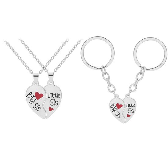 2 Set Sister Necklace Heart Shape Durable Stainless Cute Key Ring