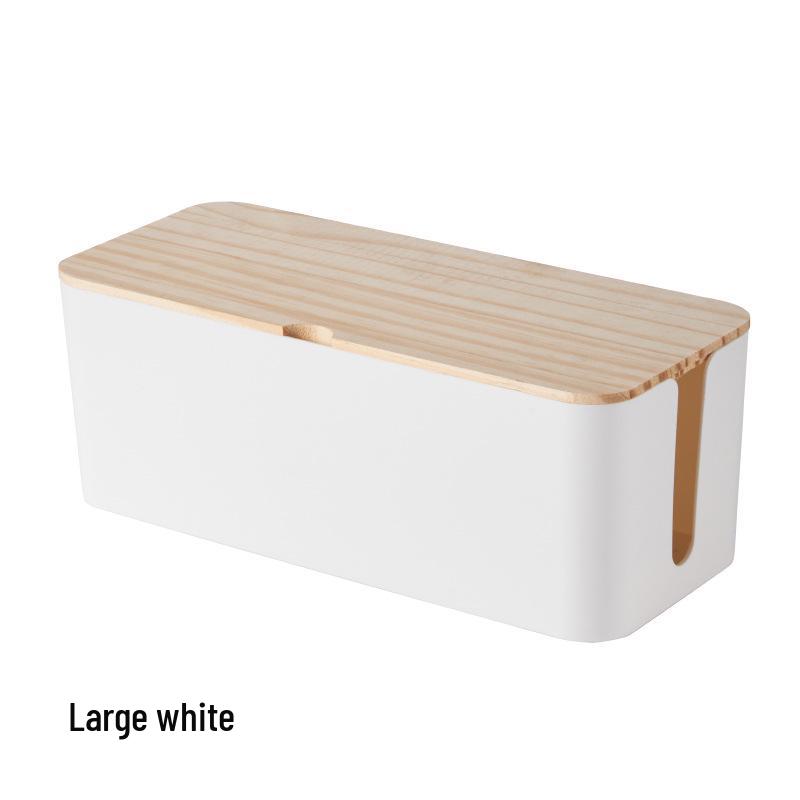 Wire Storage Box with Wooden Lid - Socket & Cable Organizer