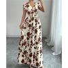 Women's Casual Floral Short-Sleeve Tie-Front V-Neck Fitted Dress for Summer