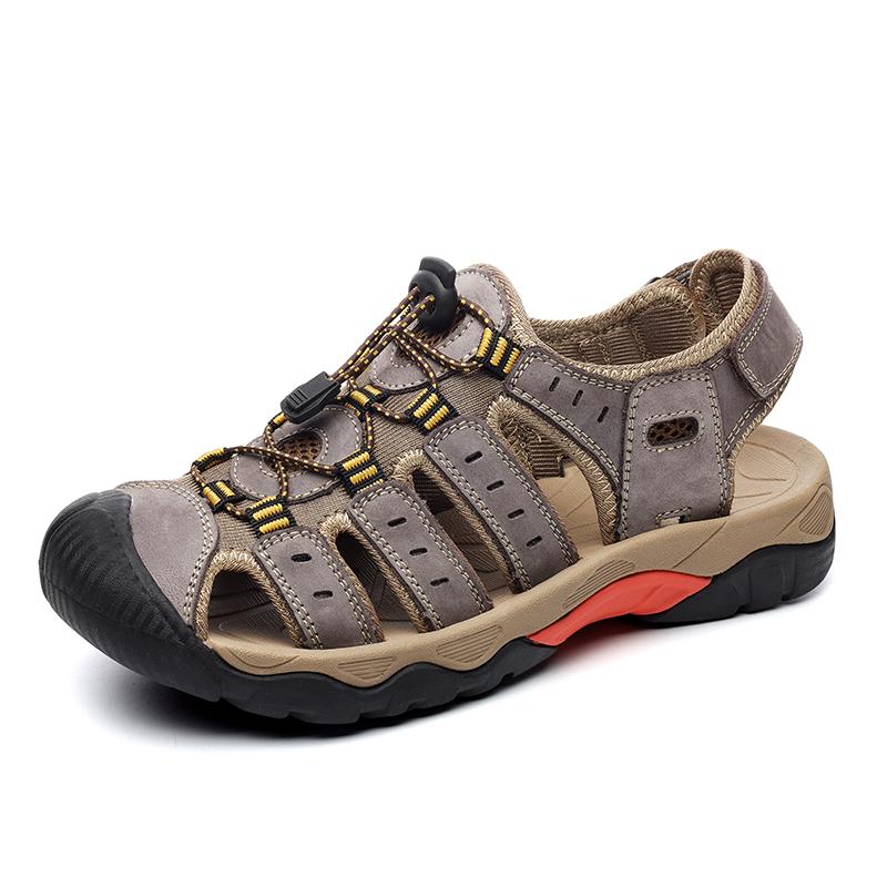 Summer Cow Leather Sandals For Men Anti-Slip Rubber Sole Outdoor Men Beach Shoes Trekking Sandals Male Hiking Sandals
