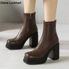 NEW Brand Women Autumn Winter Boots Sexy High Heels Platform Black Brown Side Zip Shoes Woman Ankle Boots Size 33-41
