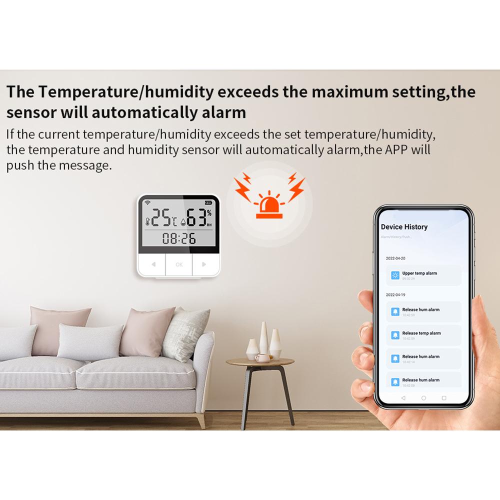 WiFi Intelligent Temperature Humidity Sensors Time Large Display for Home Office Bedroom Kitchen