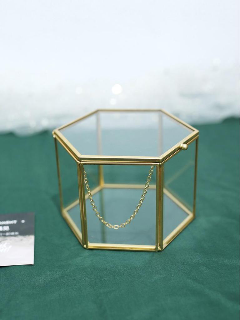 Hexagonal Engagement & Wedding Ring Box - Transparent Glass Jewelry Storage Gift Box