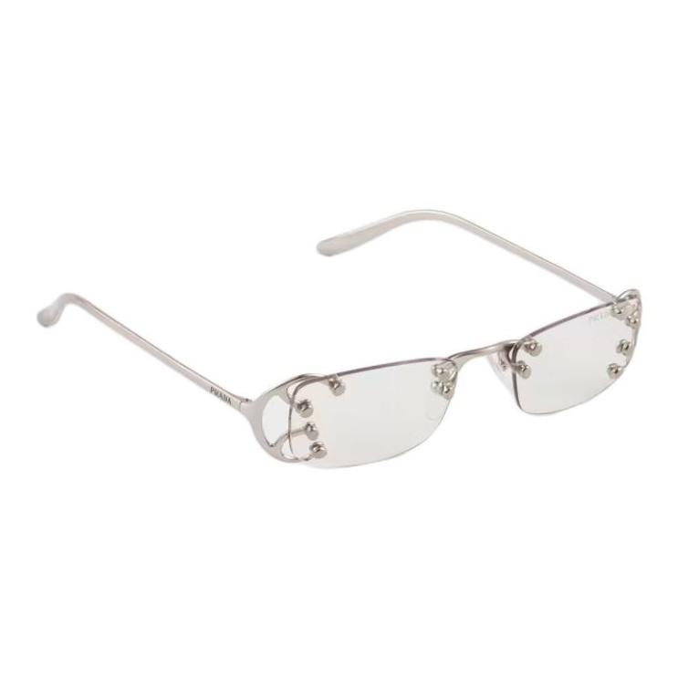 Prada Unregelmäßige Sonnenbrille mit Logo Damen Sonnenbrille Weiß SPRC57_S28H_FE08N_C_052