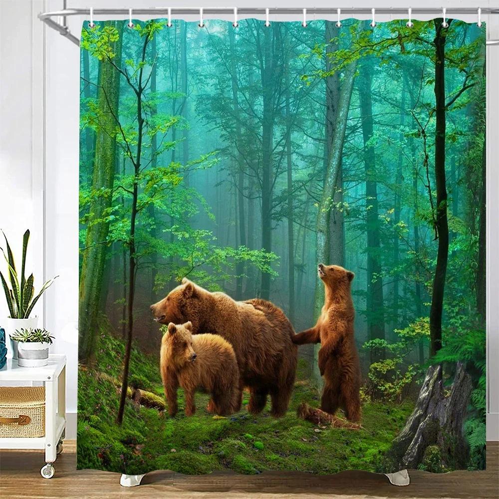 Waterproof Polyester Fabric Shower Curtains Forest Tiger Bear Animal Printing Bathroom Curtains for Home Decoration Curtain