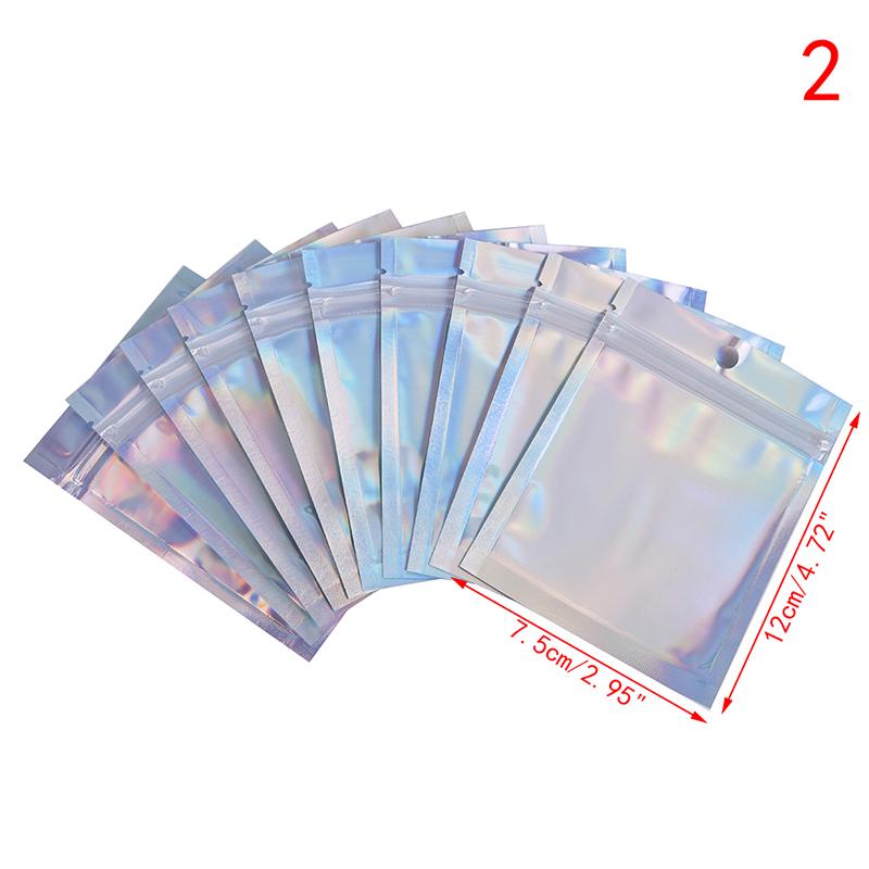 10Pcs Iridescent Zip Lock Pouches Cosmetic Plastic Laser Holographic Zipper Bags