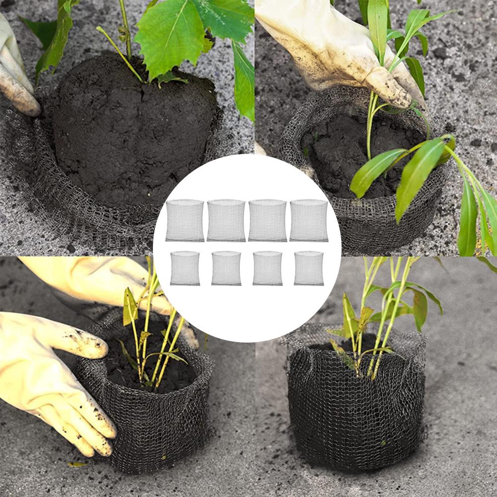 Stainless Steel Plant Root Protection Bags 8 Pieces Two Sizes 23 25cm and 35 35cm for Root Safety and Pest Defense