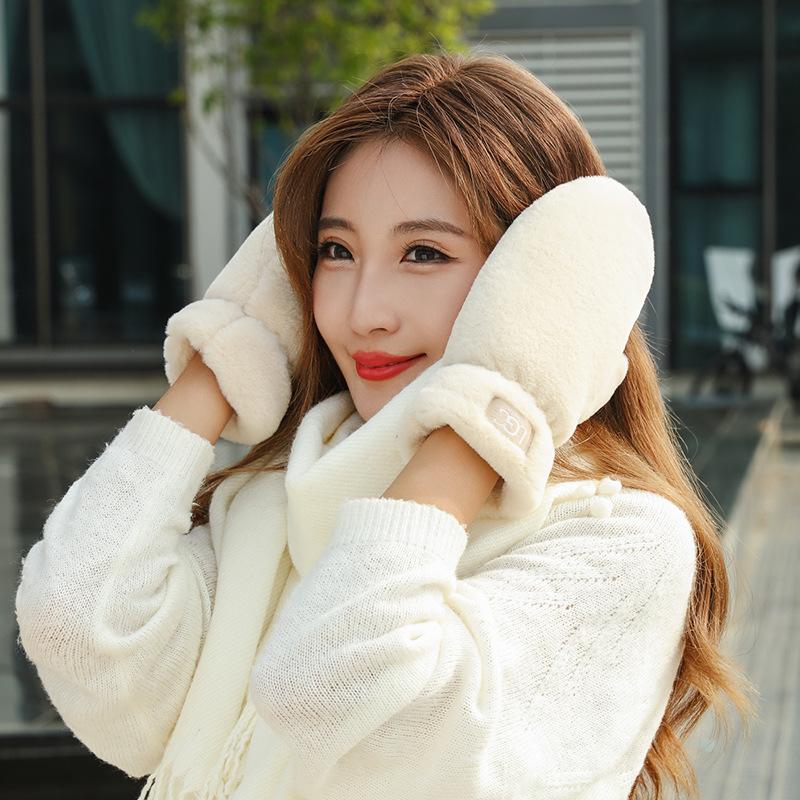 Gloves For Women With Winter Plus Velvet Thickened Warm Windproof New Anti-Freeze And Cold-Proof Plush Cute Gloves