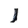 2025 Autumn and Winter New Pointed Head Thin Heel High Heel Temperament French Fashion Sexy Beautiful Women Belt Buckle Trouser Leg Boots Boots