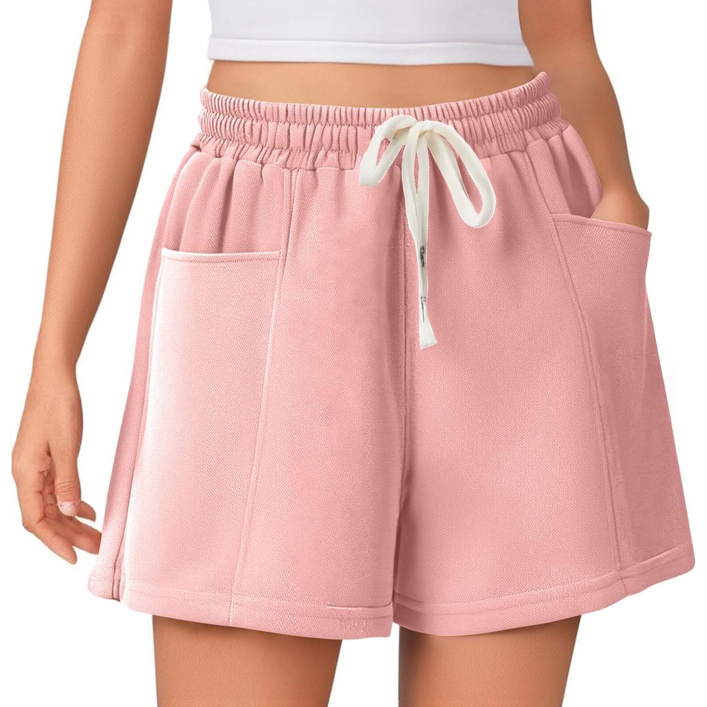 Damen Sommer Einfarbig Hohe Taille Kordelzug Bequem Lässig Sportshorts