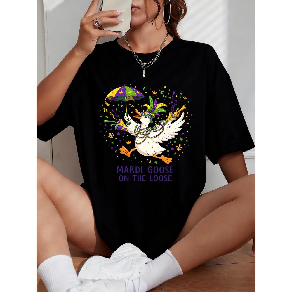 Happy Carnivals Mardi Goose Print Womens T Shirts Cotton Casual T-Shirt Summer O-Neck Clothes Fashion Oversized Woman