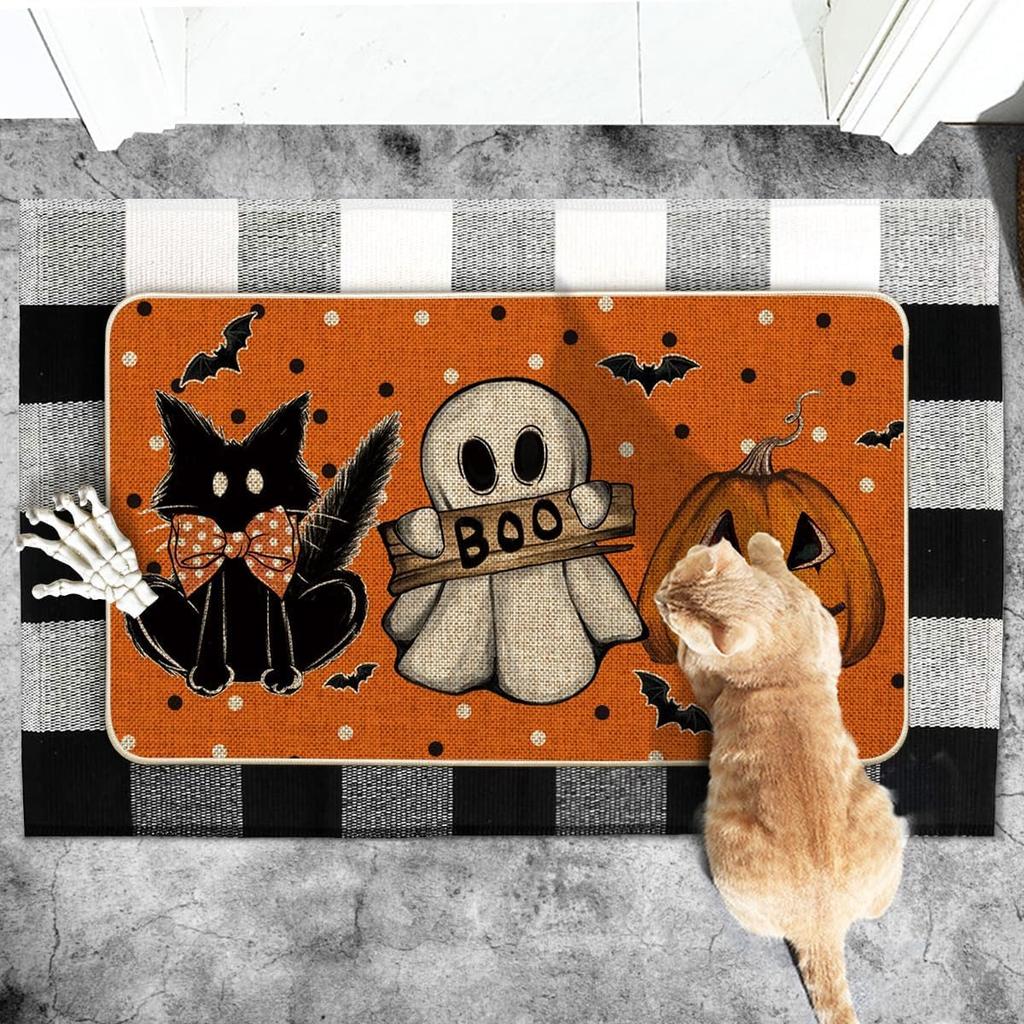 Halloween Ghost Pumpkin Crystal Velvet Carpet Non-Slip Waterproof Dirt-Resistant Floor Mat Indoor Decoration