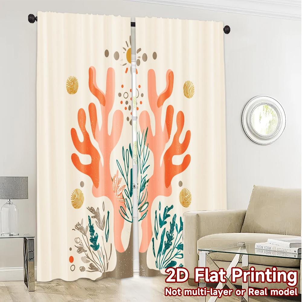 2D Flat Printing  JIT 2pcs   Curtains (Without Rod) Coral Elegance Popular Curtains&Drapes Durable 100% Polyester Fabric Curtains