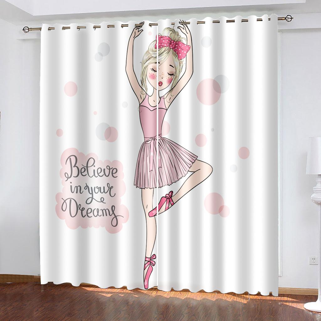 Rosa Enhjørning og Ballettjente Vindusgardiner Stue Barnerom Kjøkkengardin For Barn Draperier Vindusdekorasjon