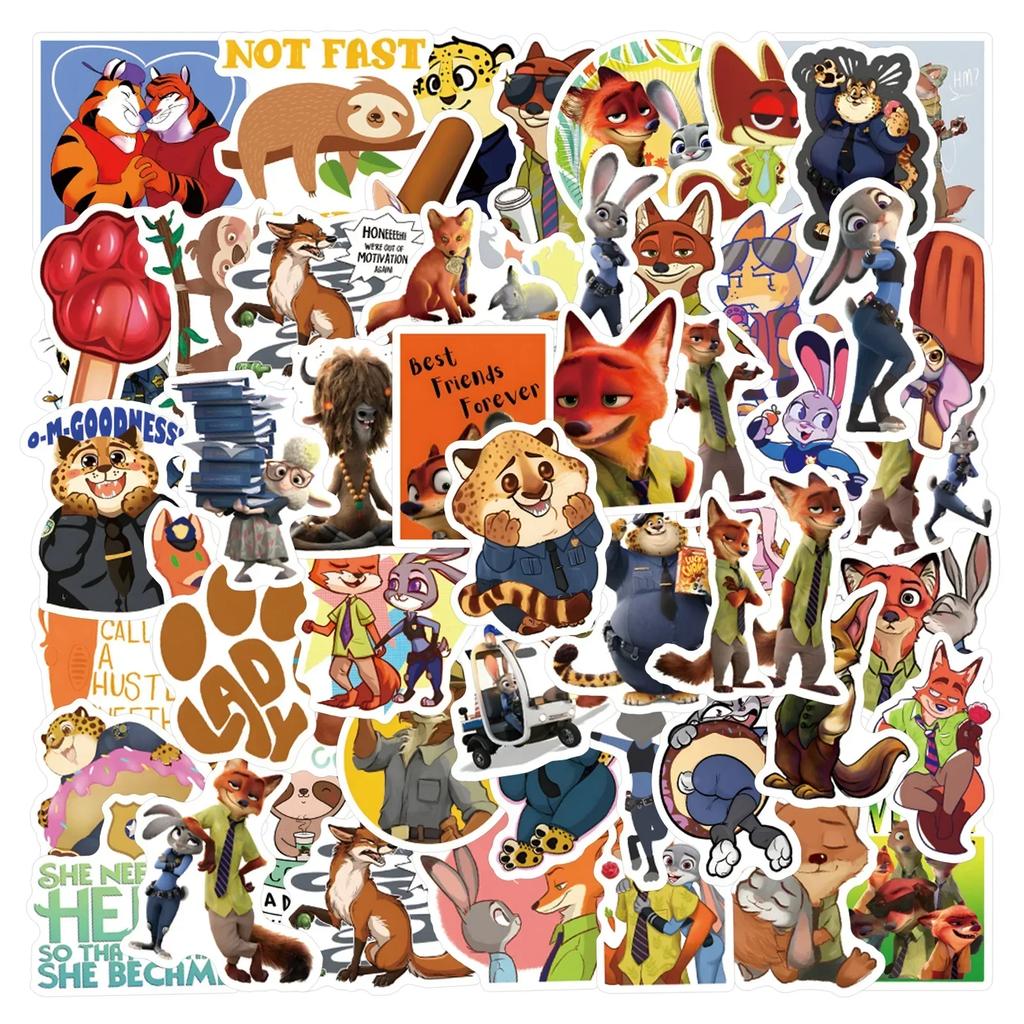 60pcs Animation Zootopia Cartoon Graffiti Stickers Decals Suitcase Laptop Computer Guitar Decoration DIY Kids Classics Toy @