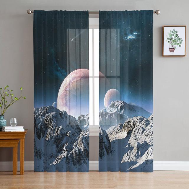Colorful Space Nebula Starry Sky Galaxy Sheer Voile Curtains For Living Room Bedroom Kitchen Hotel Decor Chiffon Tulle Curtains