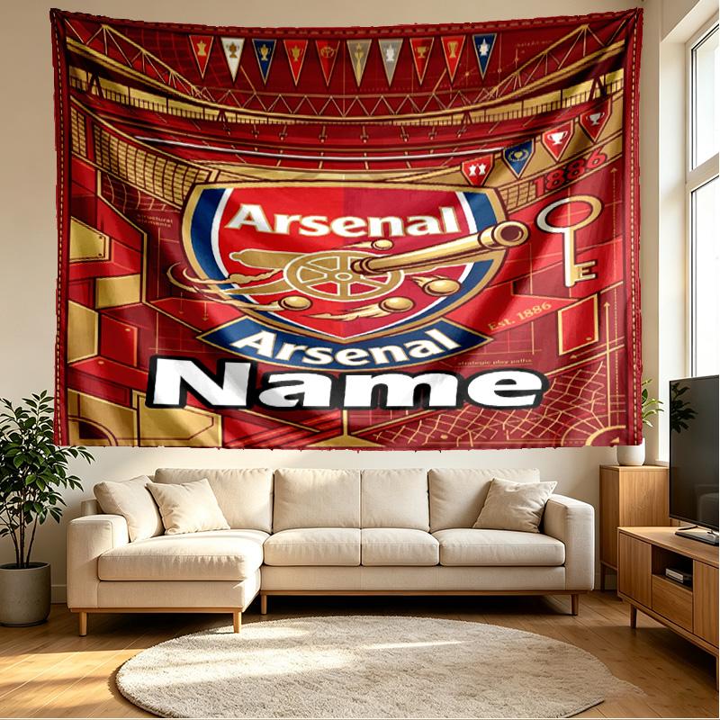 Benutzerdefinierter Name Personalisierte Arsenal F.C Druck Wandteppich, Wandkunst Dekor, Schlafzimmer, Studentenwohnheim, Wohnung, Wohnzimmer, Party-Hintergrund, Geschenk zum Geburtstag