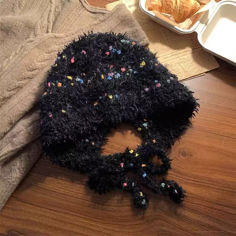 Hat winter warm ear protection wool hat cute sweet travel wool hat show face small cold protection pullover hat