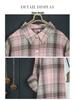 Camicia Giacca da Donna a Quadri Rosa in Cotone e Lino di Media Lunghezza Larga Primavera/Autunno