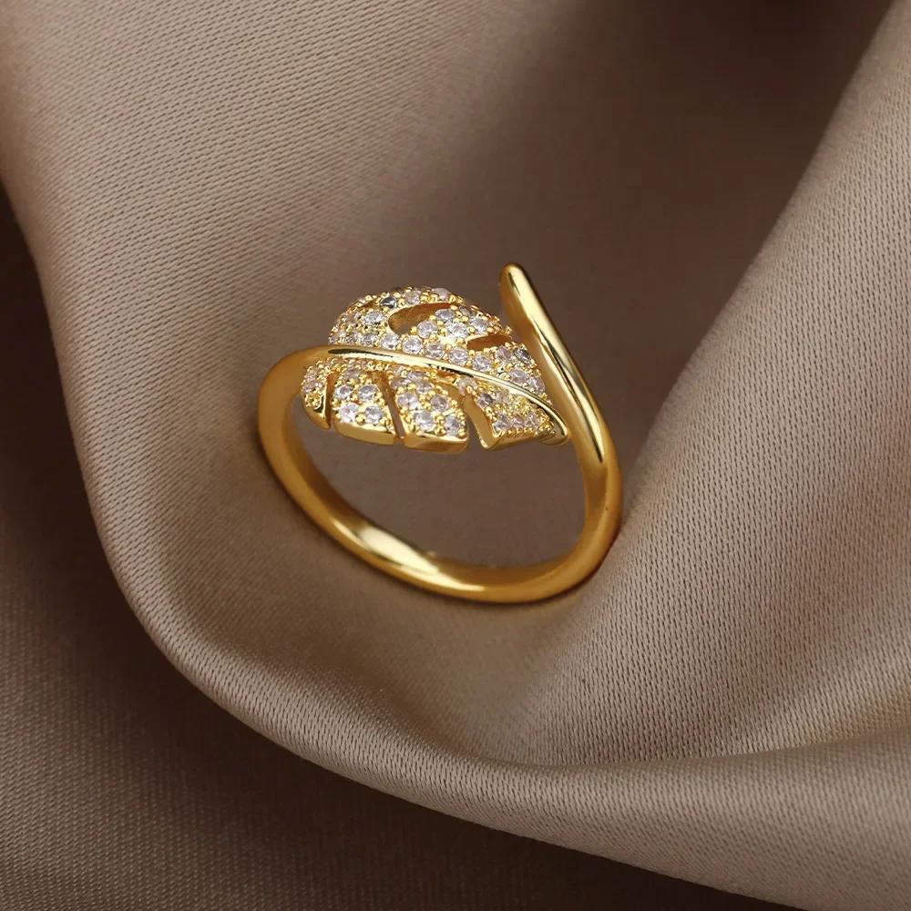 Fashion Double Heart Open Rings For Women Gold Color Crystal Chain Ring Girls Korean Party Jewelry Gift