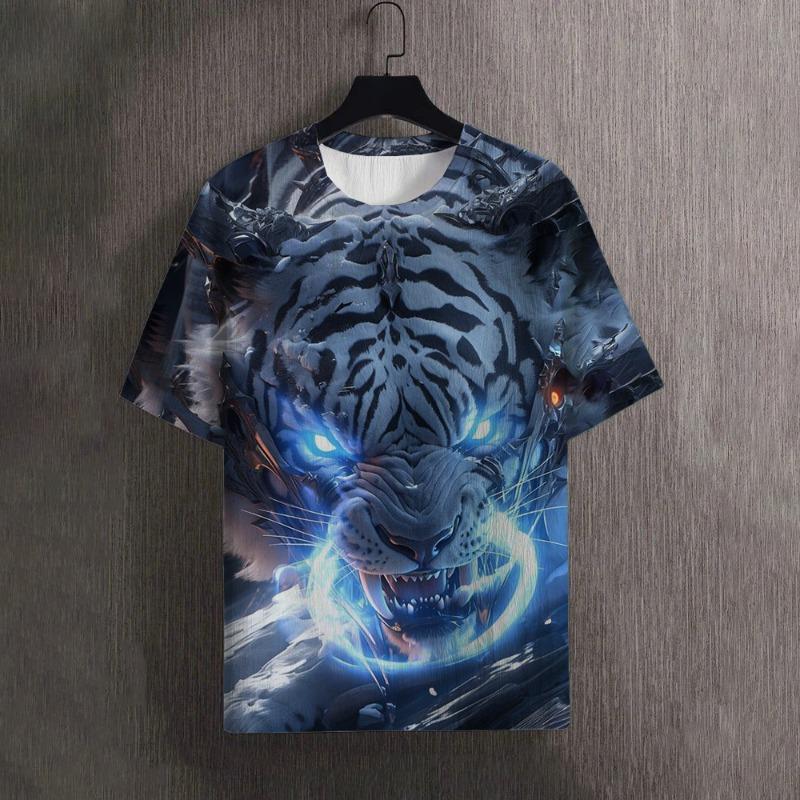 Men's T-Shirts Summer Animal Tiger Pattern 3D Print Tops Tees Women Streetwear Fashion Oversized T Shirt Men Clothing