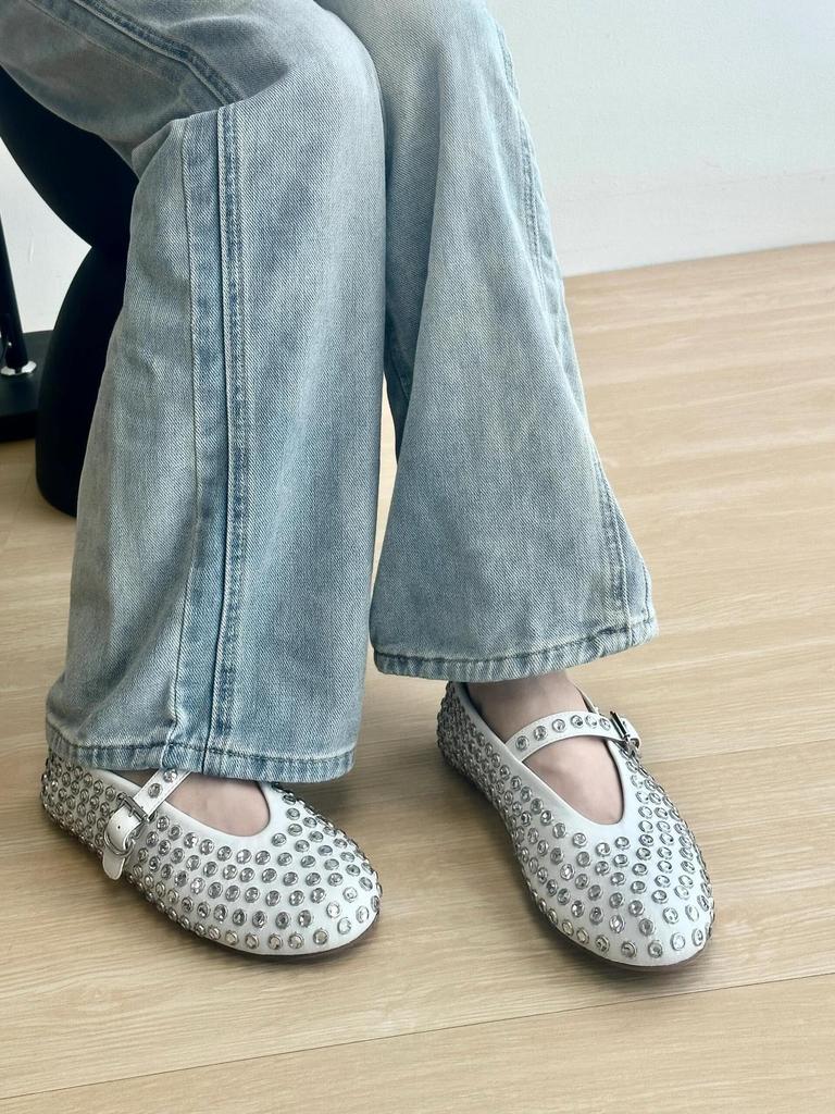Mary Jane Strass-Ballerinas - Atmungsaktives Netz mit einzelner Schnalle