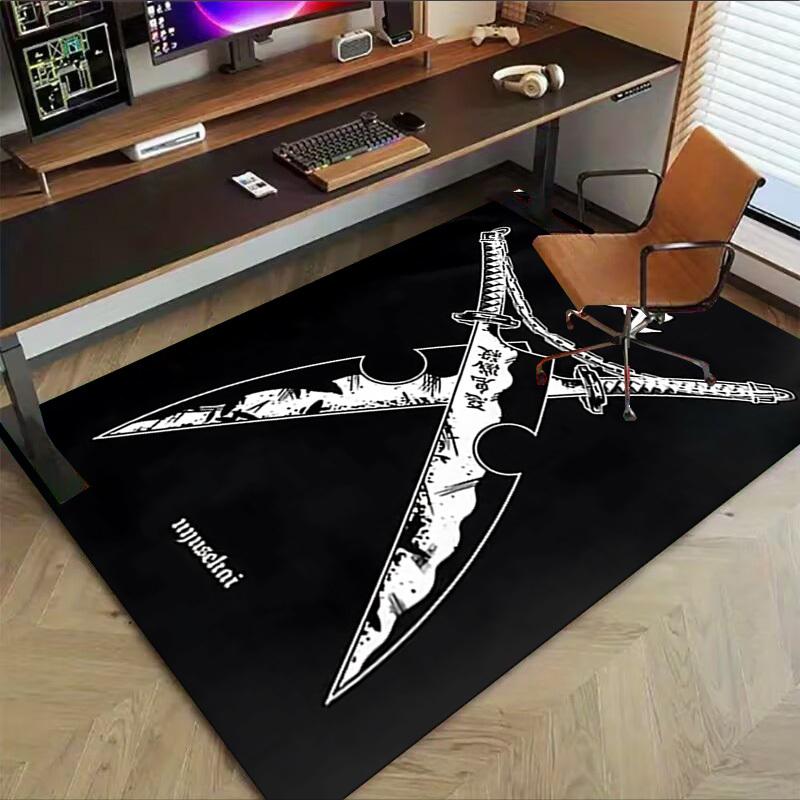 1pc Swords Chain Home Office, Durable Polyester Floor Mat with Easy, Office Decor, Urban Style, Nonslip Backing, Highquality Fabric
