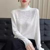 Autumn Winter Half High Collar Lace Crochet Sweet Sweater Women Ruffles Solid Color All-match Bottomed Knitting Top