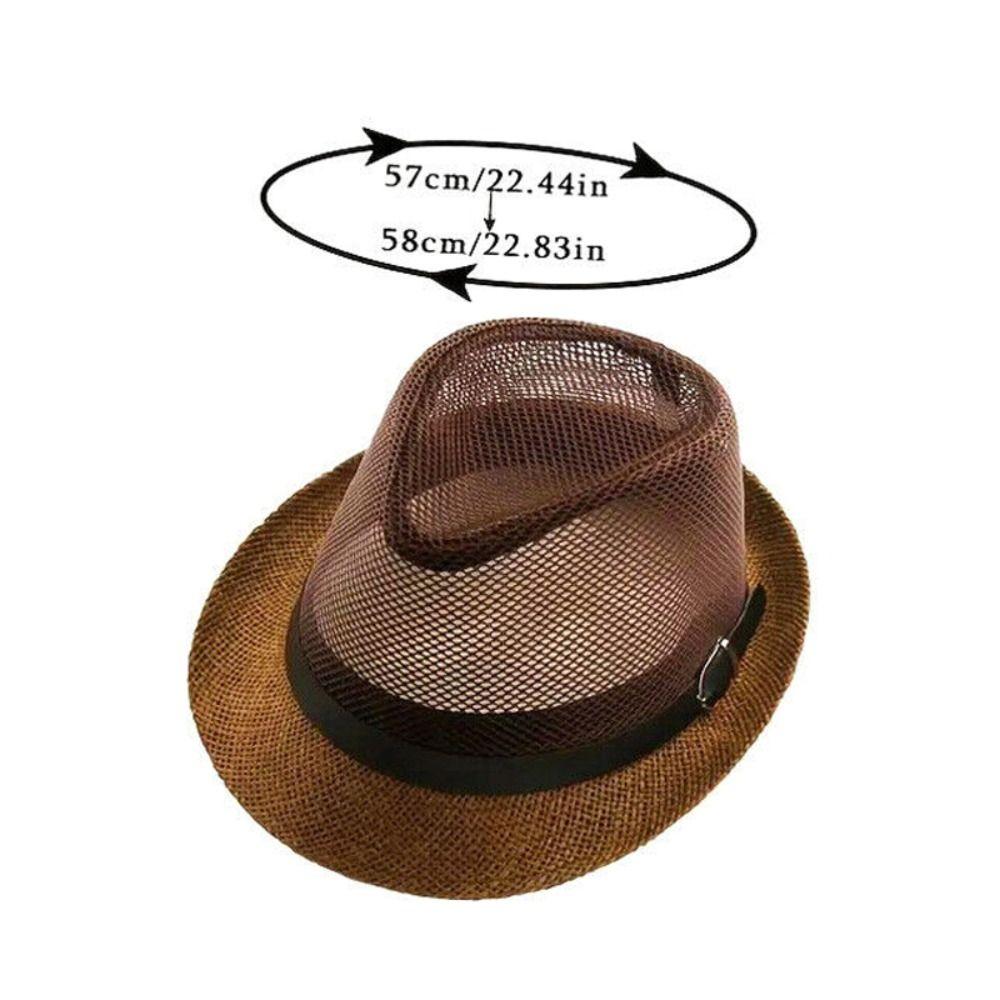 Wide Brim Men Straw Panama Hat Fashion Brethable Sunscreen Summer Beach Cap Mesh Lightweight Sun Cap