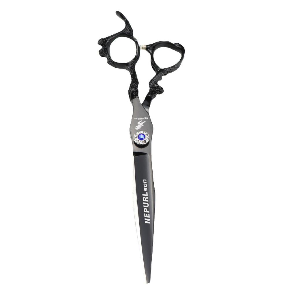 7" Black Dragon Handle Hairdressing Scissors - High-End Straight Shears for Pet Grooming